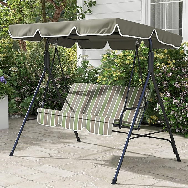 Outsunny 3-Seat Outdoor Patio Swing Chair with Removable Cushion, Steel Frame Stand and Adjustable Tilt Canopy for Patio - Photo 1