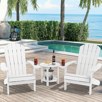 YEFU 3-Piece Adirondack Chair and Table Set: Outdoor Lounge Furniture Set - Outdoor Chair Plastic Weather Resistant with Wide Armrests for Patio Lawn Pool Porch Garden(White