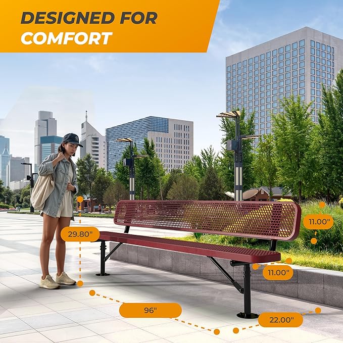 Heavy-Duty Outdoor Metal Bench, Thermoplastic-Coated, Surface, Weatherproof, Commercial-Grade for Parks, Gardens, Patios - Photo 2