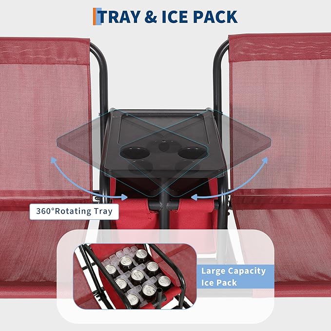 Porch Swing with Cup Holders & Pivot Storage Table & Cooler Bag with Adjustable Canopy for 2 Person Patio Swing for - Photo 3