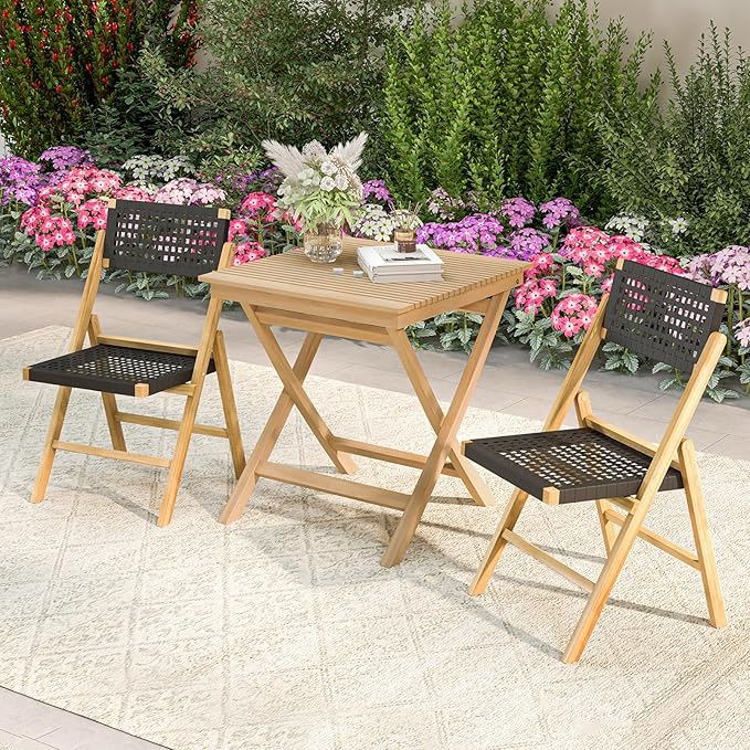 Tangkula 27.5 Inch Teak Wood Patio Dining Table, Square Outdoor Bistro Table with Slatted Tabletop - Photo 5