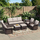 8 Piece Patio Wicker Conversation Set, All-Weather Use Outdoor Wicker Sofa with 2 PE Rattan Ottomans, 2 Chair - Photo 1