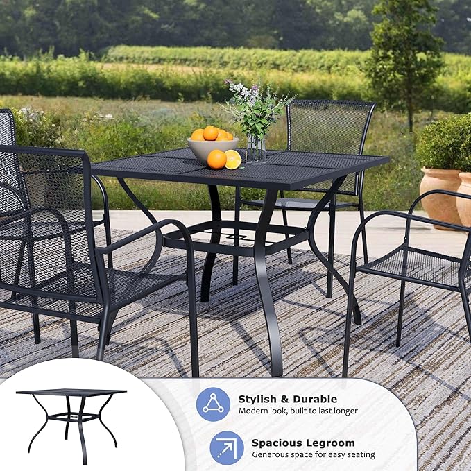 Square Patio Dining Table, All-Weather Metal Steel Mesh Patio Table with Umbrella Hole - Photo 3