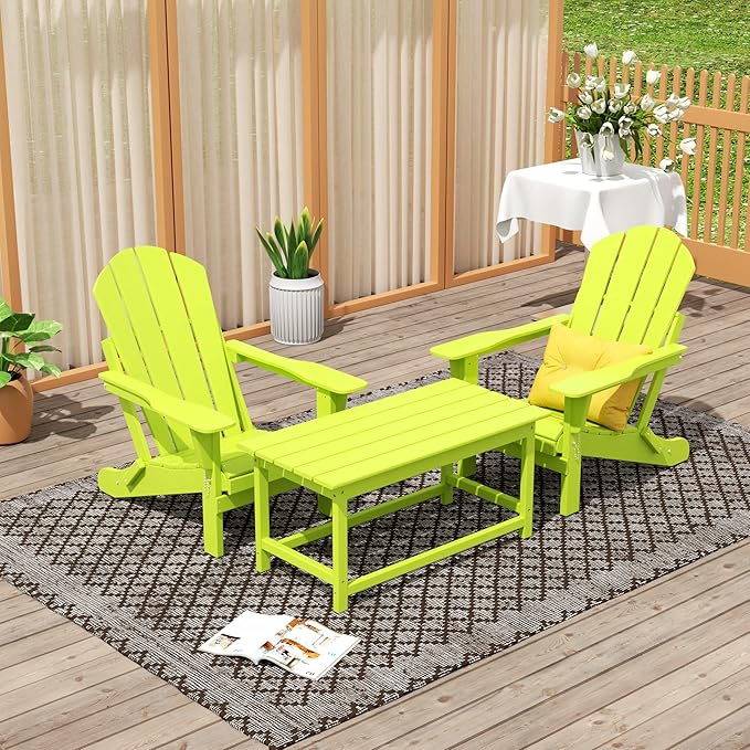WO Home Furniture Adirondack Chairs Table Set of 3 PCS Outdoor Folding Chairs Coffee Table Weather/UV Resistant for Lawn - Photo 2