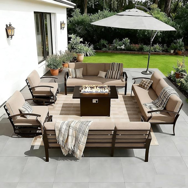 Gotland Outdoor Aluminum Patio Furniture Set with Fire Pit Table - Photo 1