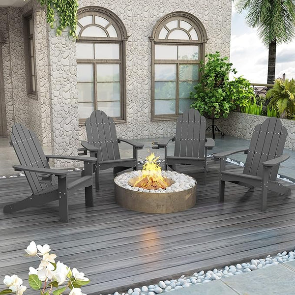 LUE BONA HDPS Adirondack Chairs Set of 6, Fire Pit Outdoor Chair Weather Resistant with Cup Holder - Photo 1