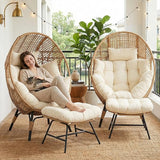 NICESOUL® 2 Person Wicker Stationary Egg Chair Indoor Outdoor Egg Basket Lounge Chair Oversized Thick Cushions Egg Seat - Photo 1