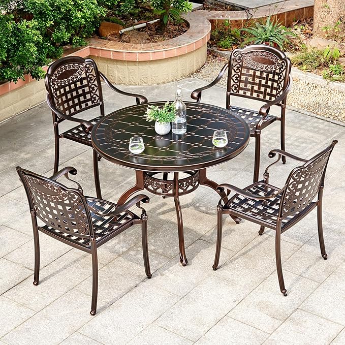 Outdoor Dining Chair Cast Aluminum Patio Chairs Set of 2 All-Weather Patio Dining Chair with Adjustable Feet for - Photo 2