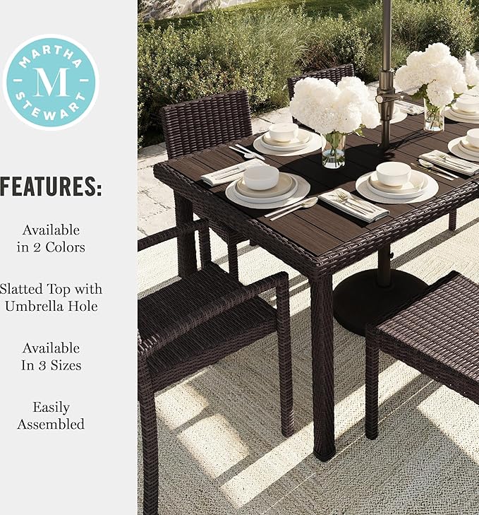 Martha Stewart Bedford 62" Indoor-Outdoor Patio Table with Faux Wood Top and Rattan Wicker Finish in Gray