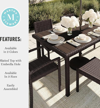 Martha Stewart Bedford 62" Indoor-Outdoor Patio Table with Faux Wood Top and Rattan Wicker Finish in Gray