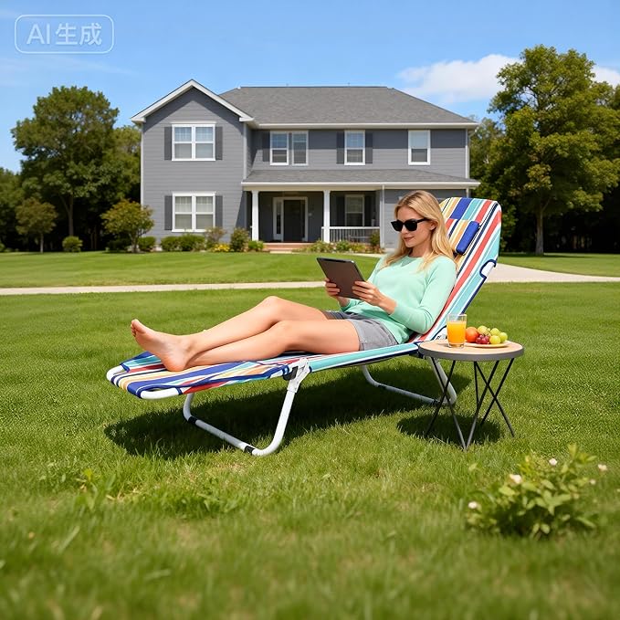 MOPHOTO Beach Tanning Chair, 5-Position Tanning Chair with Padded Face-Hole, Heavy Duty Folding Chaise Lounge for Beach, Pool, Patio & Sunbathing