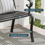 Outdoor Bench, 50 inches Metal Garden Bench, Cast Iron Steel Frame Patio Chairs w/Twist Circle Pattern Backrest for Park - Photo 5