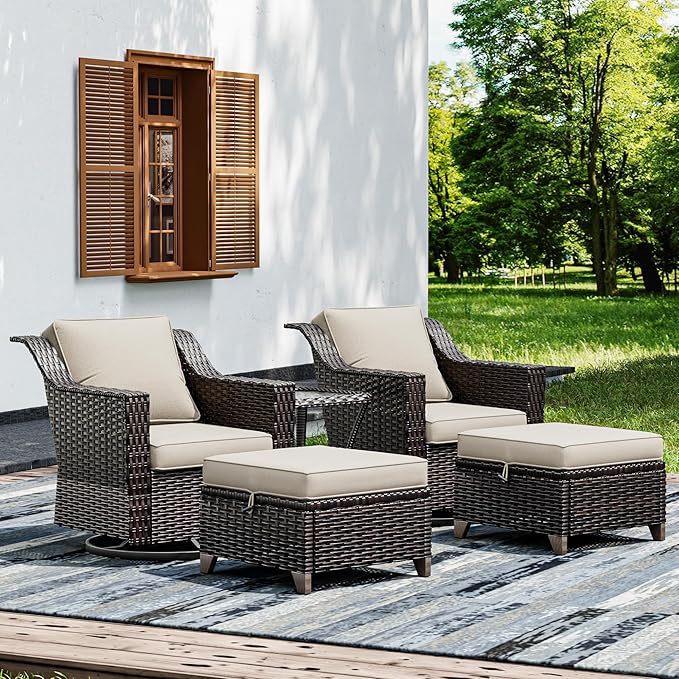 Joyside Wicker Patio Furniture Sets, 5 Pieces Upgraded Large Size Outdoor Furniture with Swivel Rocking Patio Chairs - Photo 1