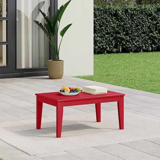 WestinTrends Malibu Low Outdoor HDPE Patio Rectangle Coffee Table, Red
