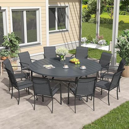 VICLLAX 63" Round Patio Dining Table for 8-10, All Weather Metal Outdoor Table with 1.57" Umbrella Hole and Surdy Frame for Garden Lawn Deck, Dark Grey