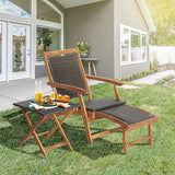 RELAX4LIFE Patio Lounge Chair Set - Outdoor Acacia Wood Chaise Lounge w/Side Table, Armrest & Retractable Ottoman - Photo 2