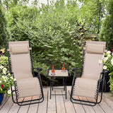Goplus Zero Gravity Chair Set, 3 Pieces Outdoor Lounge Chair Recliners w/Side Table, Headrest and Cup Holders - Photo 9