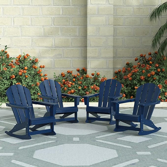 WestinTrends Malibu Outdoor Patio Porch Rocking Adirondack Chair (Set of 4), Navy Blue