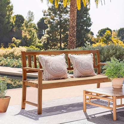 Devoko Outdoor Bench, 2-Person Garden Bench, Patio Wood Bench Outdoor Loveseat with Pull-Out Center Table for Backyard, Balcony and Patio and Garden (Log Color)