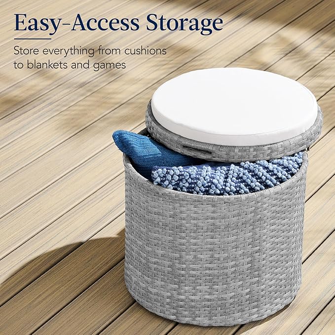 Best Choice Products Round Wicker Ottoman, Multipurpose Outdoor Furniture for Patio, Backyard, Additional Seating - Photo 3