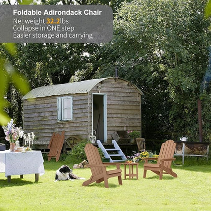 MXIMU Folding Adirondack Chair Weather Resistant Plastic Fire Pit Chairs Adorondic Plastic Outdoor Chairs for Firepit Area Seating Lifetime - Teak