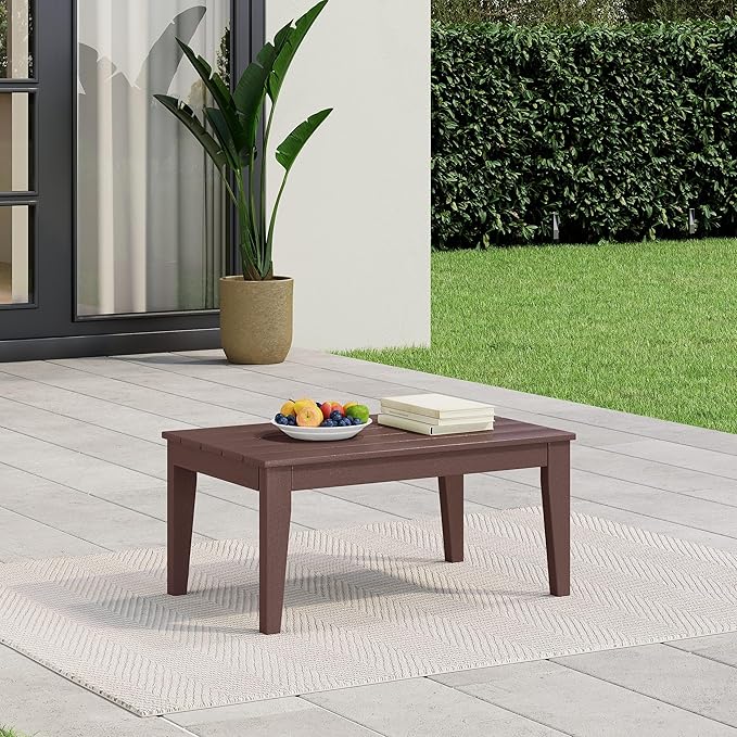 WestinTrends Malibu Low Outdoor HDPE Patio Rectangle Coffee Table, Dark Brown