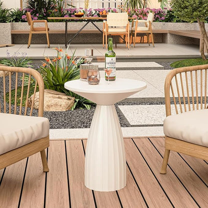Round Small Patio Side Table Set of 2, Metal Steel Outdoor Side Table, Patio Accent End Table for Garden, Pool, Deck, Balcony, Yard, Living Room, White, Weather Resistant, No Assembly