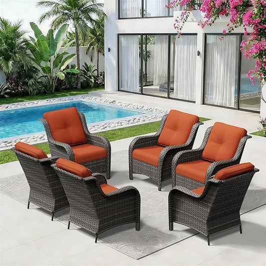 6 Piece Outdoor Wicker Patio Furniture Set, Patio Chairs Set with Thickened Olefin Cushions, High Back and Deep Seating, Hand-Woven PE Rattan for Porch, Deck