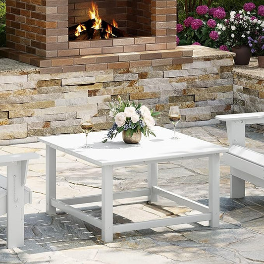 WestinTrends Malibu Low Outdoor HDPE Square Patio Coffee Table, White