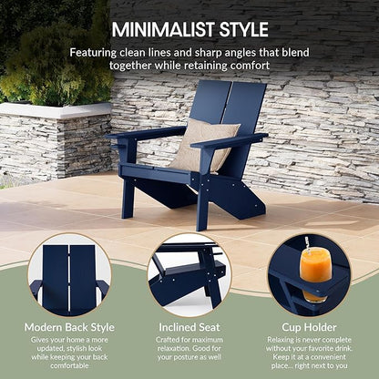 WestinTrends Riviera Outdoor HDPE Modern Adirondack Chair with Cup Holder, Navy Blue