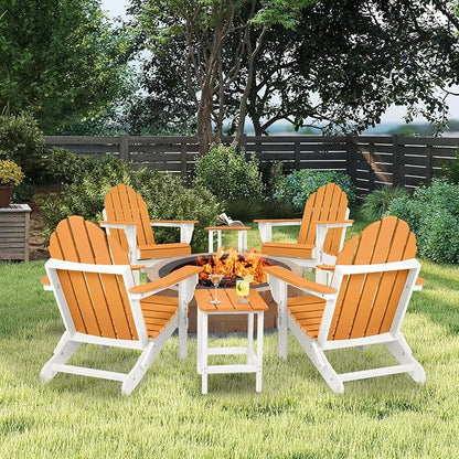 Aoodor HDPE Outdoor All-Weather Folding Adirondack Chair for Patio, Garden, Backyard, Lawn, Fire Pit, Set of 4, Orange