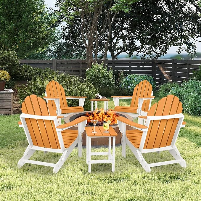 Aoodor HDPE Outdoor All-Weather Folding Adirondack Chair for Patio, Garden, Backyard, Lawn, Fire Pit, Set of 2, Orange