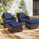 4 Pieces Patio Outdoor Conversation Furniture Set with Cushions, All-Weather Wicker Ottomans - Photo 7