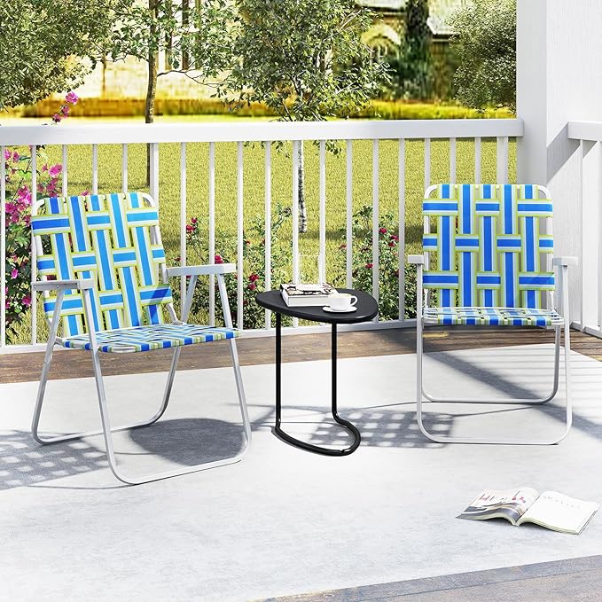 GYMAX Lawn Chair Folding, Webbed Beach Lounge Chairs Set with Highback - Photo 2