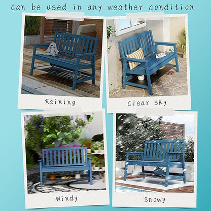 UEV Outdoor Bench, 2-Person Garden Bench, All Weather Fade/Rot Resistant Patio Bench with 660lbs Weight Capacity for Outdoors,Porch,Backyard(Blue)