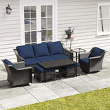 7 Pieces Outdoor Conversation Furniture Set - 77" Patio Sofa, 2 Swivel Rocker Chairs, 2 Ottomans, 1 Side Table - Photo 6