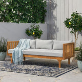 Merax Outdoor Acacia Wood Conversation Set - Patio 3-Seat Loveseat Sofa w/Coushion and Round Coffee Table for Backyard - Photo 3