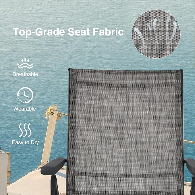 COSTWAY Folding Chaise Lounge, Lightweight & Breathable Fabric, Outdoor Tanning Recliner Chair for Deck, Beach (Grey)
