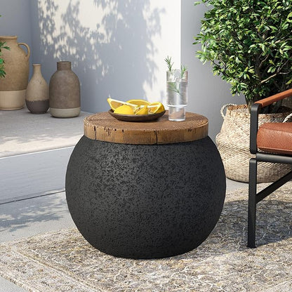 SUNBURY Outdoor Side Table Set of 2, 14" W Outdoor End Accent Side Table, Patio Decorative Garden Stool Wooden-Look Top for Livingroom, Garden, Backyard