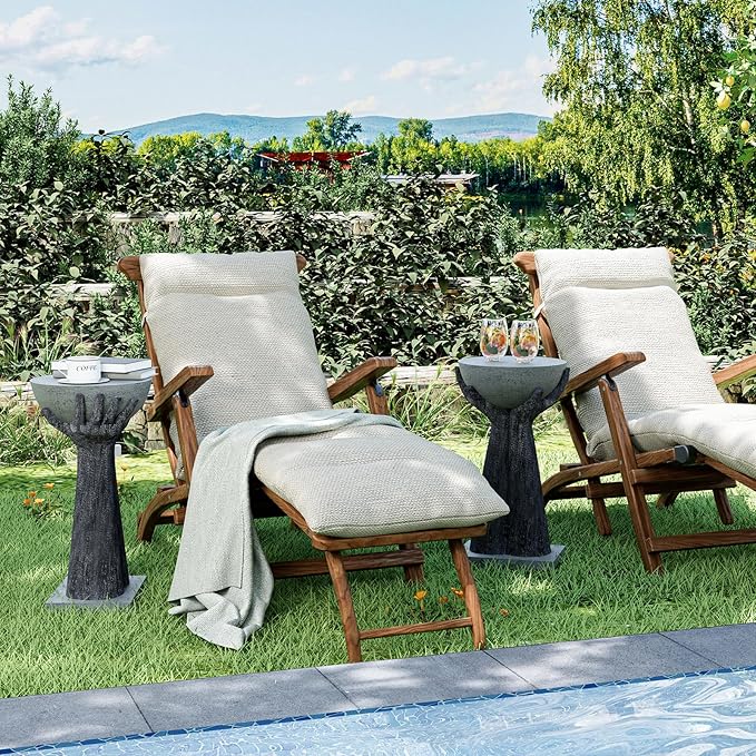 SUNBURY Outdoor Side Table Set of 2, 13" W Hand-Shaped Concrete Side Table, Accent Patio End for Outside, Decorative Garden Stool for Plant Stand, Balcony