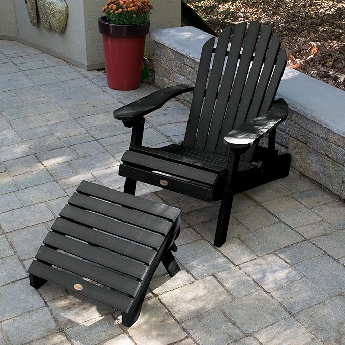 highwood AD-KITCHL1-BKE Hamilton Folding & Reclining Adirondack Chair with Ottoman, Black