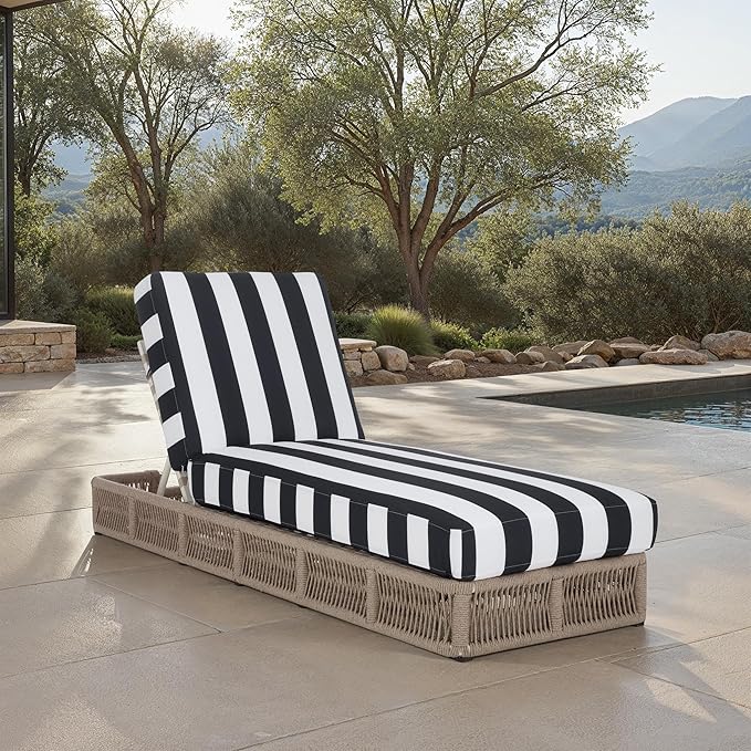 SAFAVIEH Outdoor Patio Furniture Collection - Gillian Heather Tan Rope Daybed, Navy Stripe Cushion, Coastal Sunlounger - Photo 3