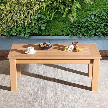 Outdoor Coffee Table Rectangle, 𝟰𝟳" Poly Lumber Patio Coffee Tables for Outside, All Weather Outdoor Coffee Tables for Patio, Garden, Balcony, Lawn, Porch, Modern Patio Table (Teak Color)