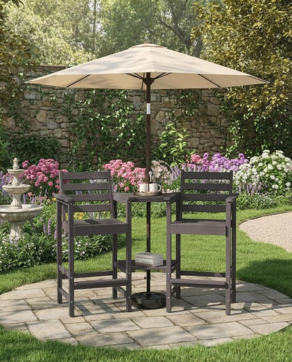 Tall Adirondack Chairs Set of 2, Bar Height HDPE Outdoor Chairs with Connecting Tray & Umbrella Hole, Balcony Patio Adirondack Chairs for Deck, Garden, Lawn (Gray)