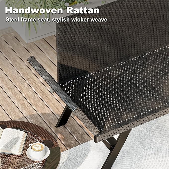 TAVATA Outdoor Convertible Sofa, PE Woven Rattan Patio Loveseat with Adjustable Armrests & Removable Cushions - Photo 5