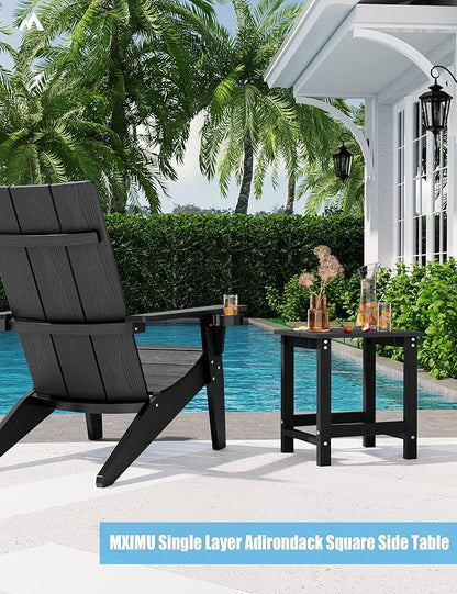 MXIMU Outdoor Side Table for Patio: 16" HIPS Weatherproof Adirondack Table Set of 2 - Small End Tables for Outside Porch Deck Pool Balcony Backyard - Easy Assembly No Maintenance Black