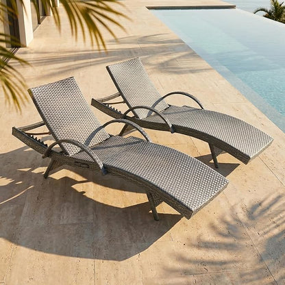 OVENTA Outdoor Wicker Patio Chaise Lounge Chair Set of 2, Gray Rattan Pool Furniture Lounger for Outside Poolside Lounges, Jumbo Co Chaise Lounge Chairs, Wicker Patio Pool Furniture
