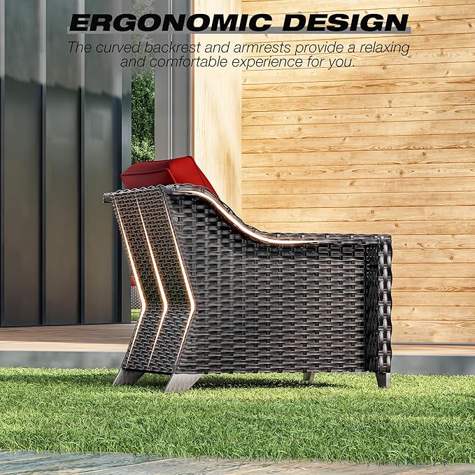Joyside Wicker Patio Chairs Set of 2, Outdoor Rattan Furniture with Wide Armrest and Thick Cushions - Photo 5