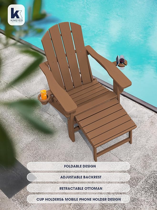 KINGYES Folding Adjustable Adirondack Chair with Ottoman & 2 Cup Holders Set of 4 - Photo 5