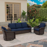 3 Piece Patio Wicker Conversation Set, All-Weather Use Outdoor Wicker Sofa with 2 PE Rattan 360 Swivel Chair - Photo 2